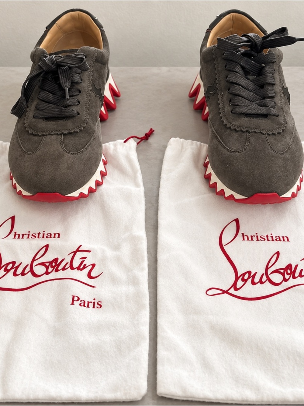 Christian Louboutin Gray Suede Sneakers | Red Soles | EU 42